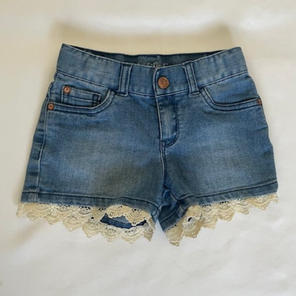 Lace-Trimmed Blue Jean Shorts - EUC